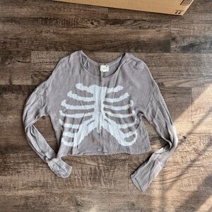 La Hearts Gray Knit Crop Ribcage Sweater